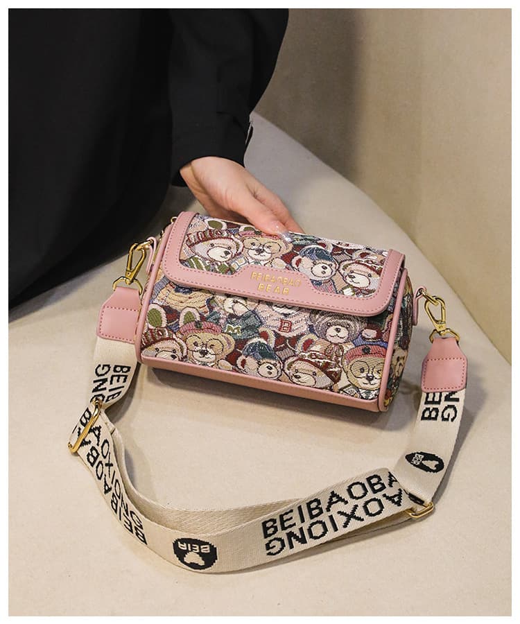Teddy Tapestry Crossbody Bag Pink