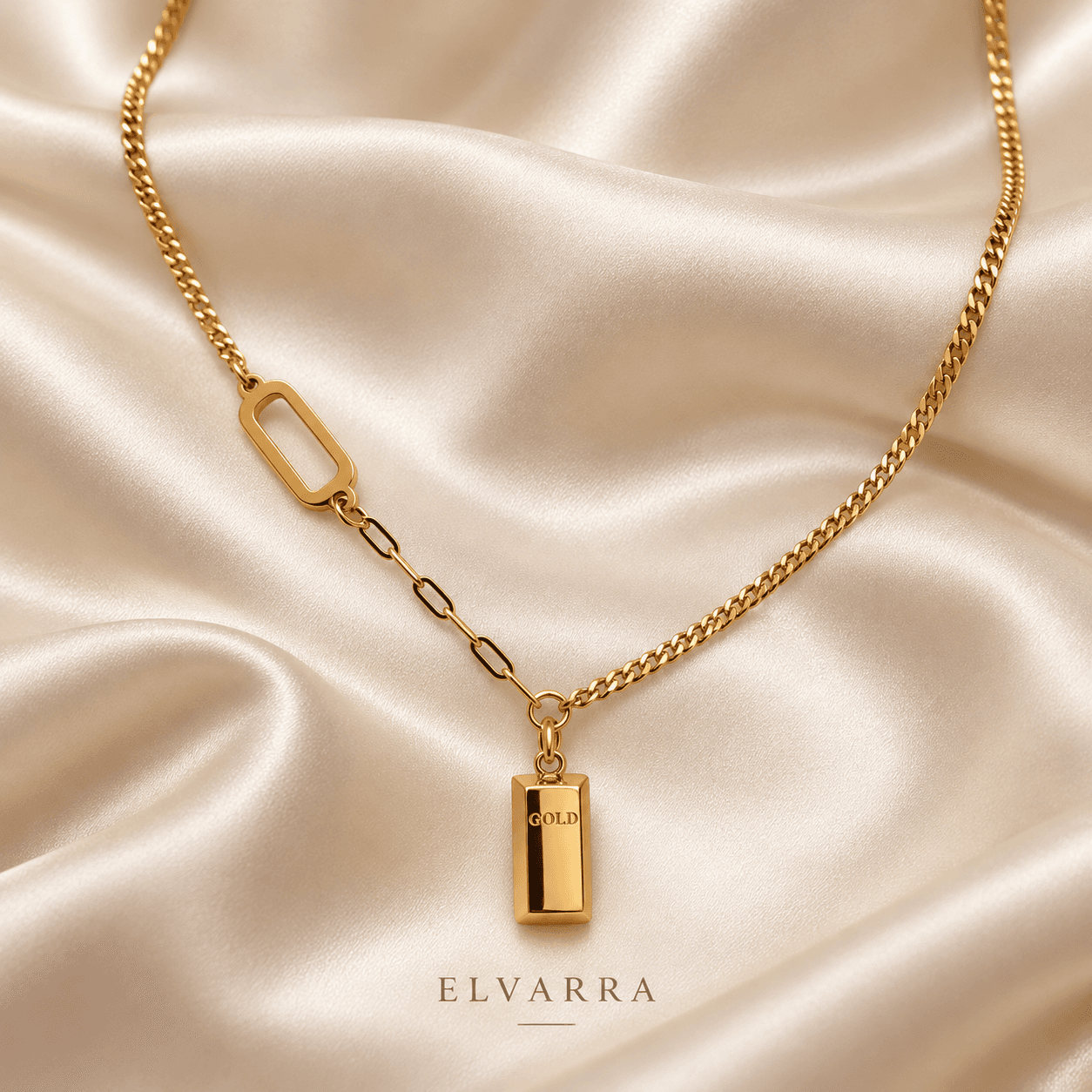 ELVARRA Golden Bar Pendant Necklace – Modern Asymmetric Chain Design