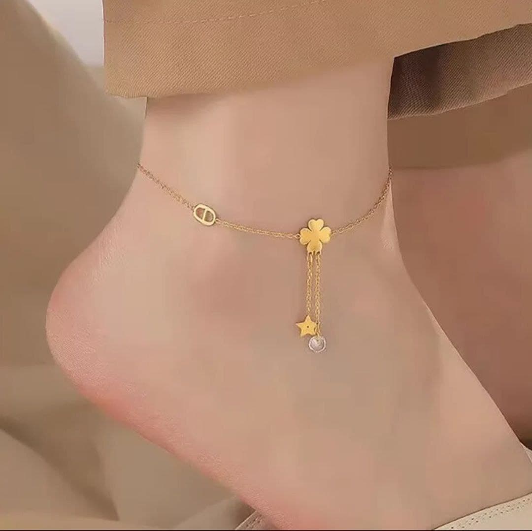 Four leaves anklets with shining star