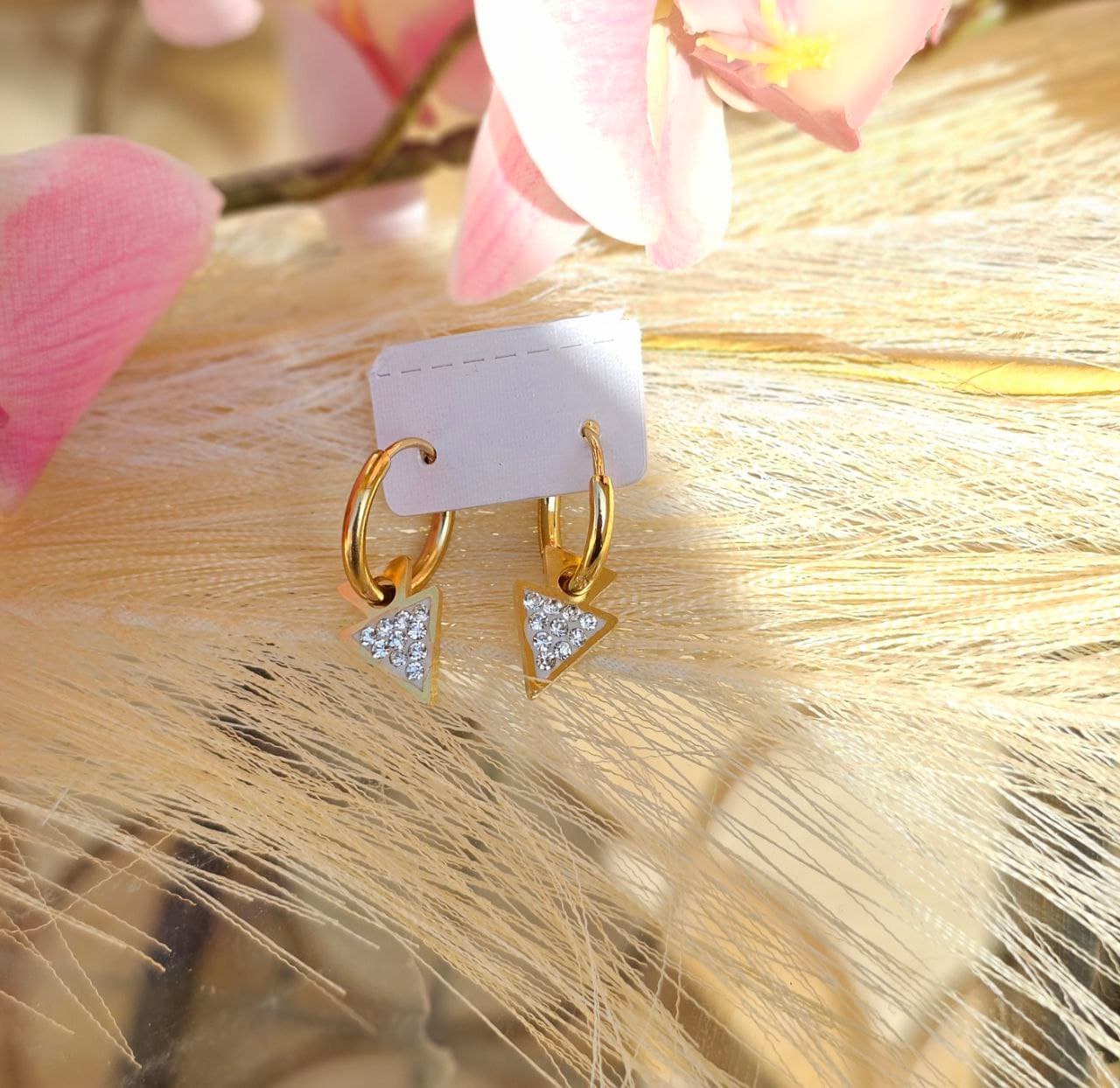 Stainless Steel Triangle Drop Hoop Earring