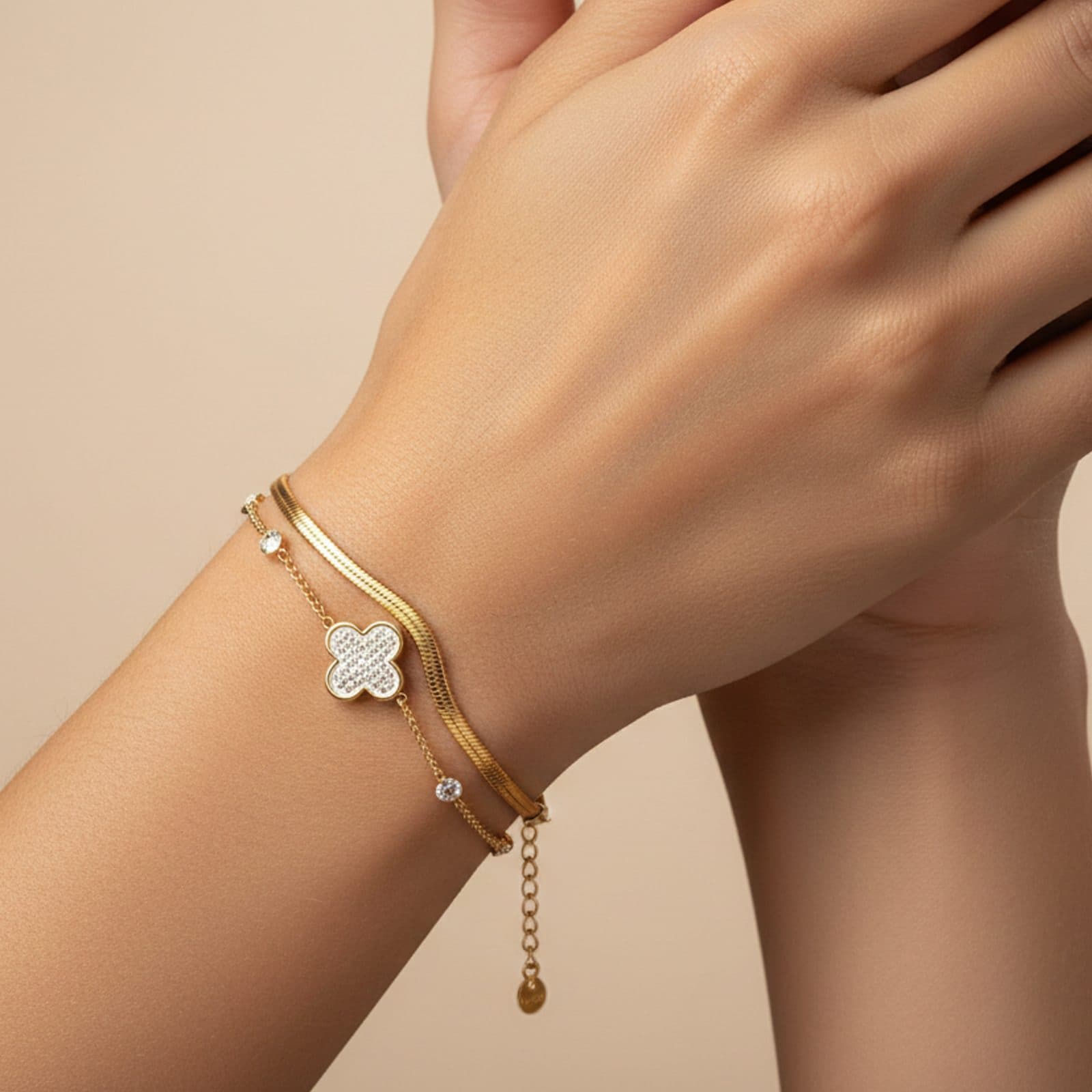 Stainless Steel Fashion Jewelry Double Layer Leaf Bracelet