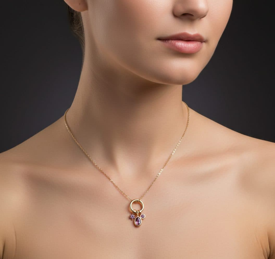 Crystal Purple Birthstone Pendant Necklace Jewelry 18K Gold