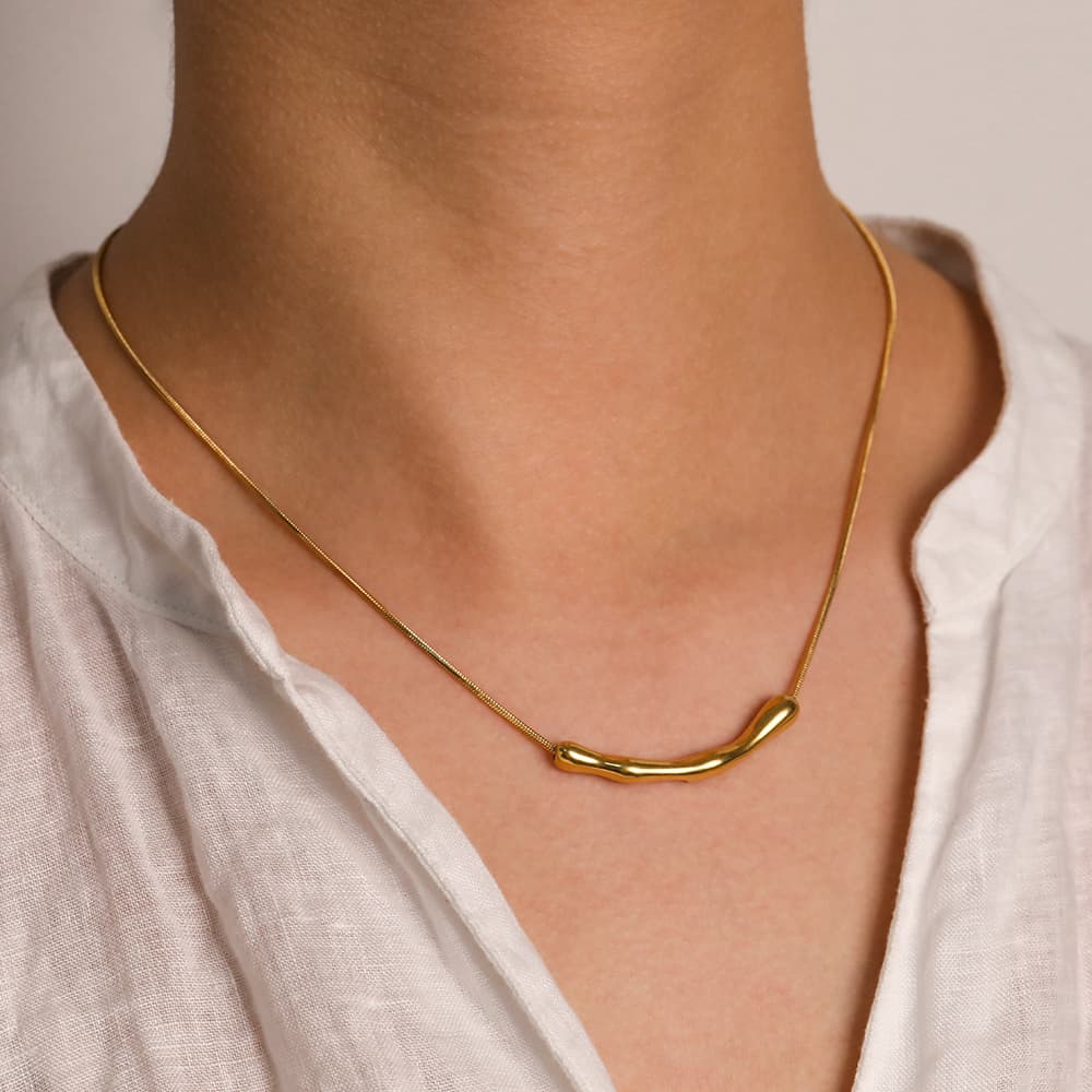 Gold Plated Bamboo Pendant Snake Chain Necklace